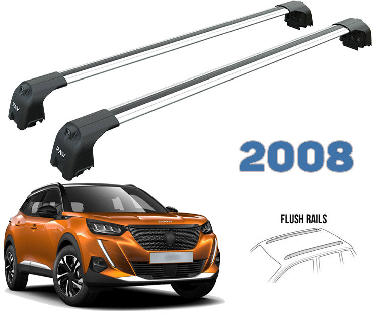 Peugeot 2008 Roof Rack-Crossbars Fits to for Flush Roof Rails Silver Color Peugeot 2008 Roof Rack-Crossbars Fits to for Flush Roof Rails Silver Color
